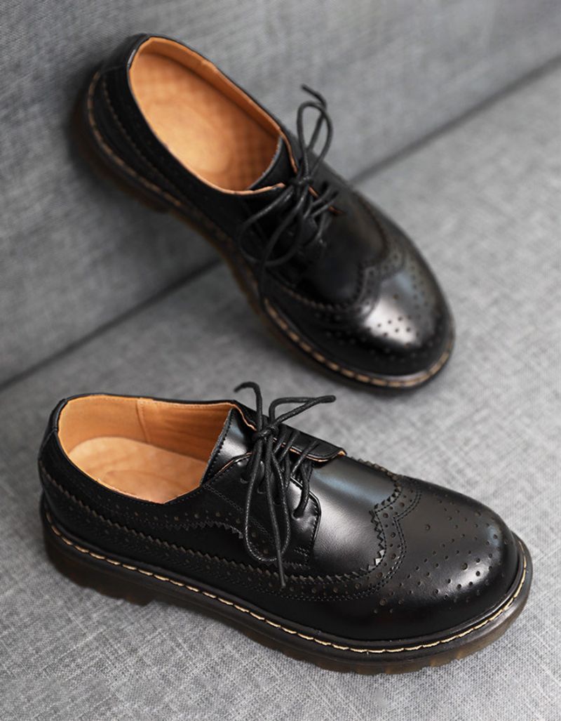 Chaussures Oxford À Talons Épais En Cuir De Style Britannique