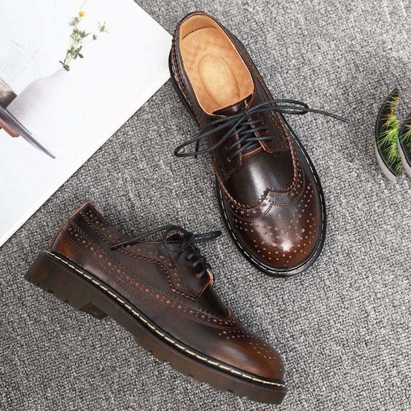 Chaussures Oxford À Talons Épais En Cuir De Style Britannique