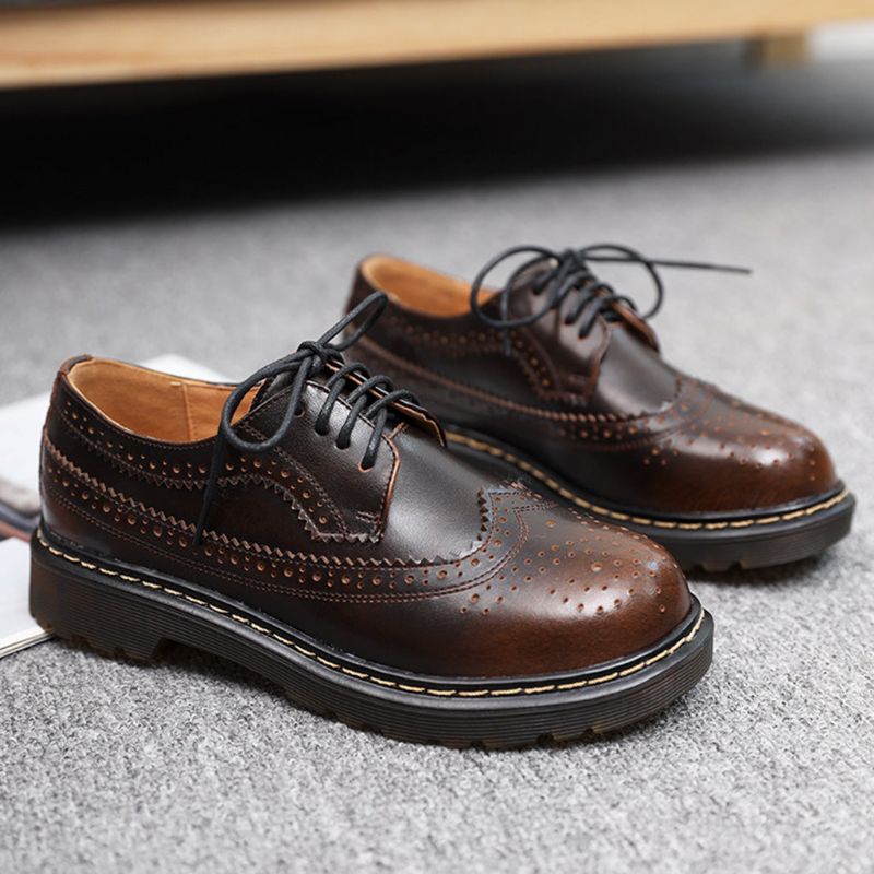 Chaussures Oxford À Talons Épais En Cuir De Style Britannique