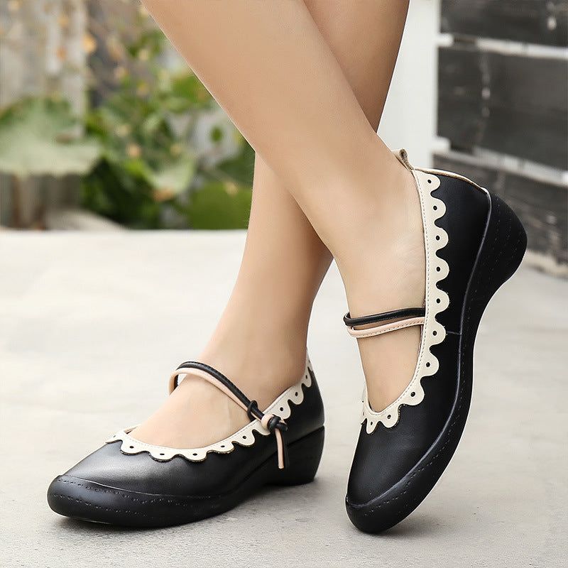 Chaussures Plates Pour Femmes En Cuir Confortables De Printemps