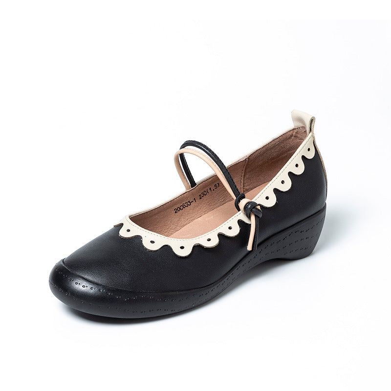 Chaussures Plates Pour Femmes En Cuir Confortables De Printemps