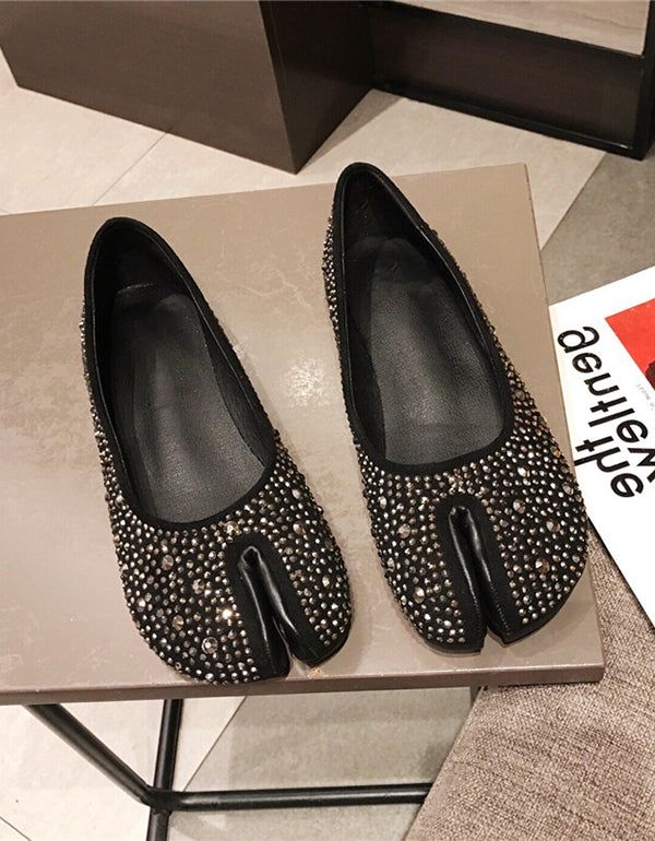 Chaussures De Printemps En Daim À Bout Fendu Et Diamant