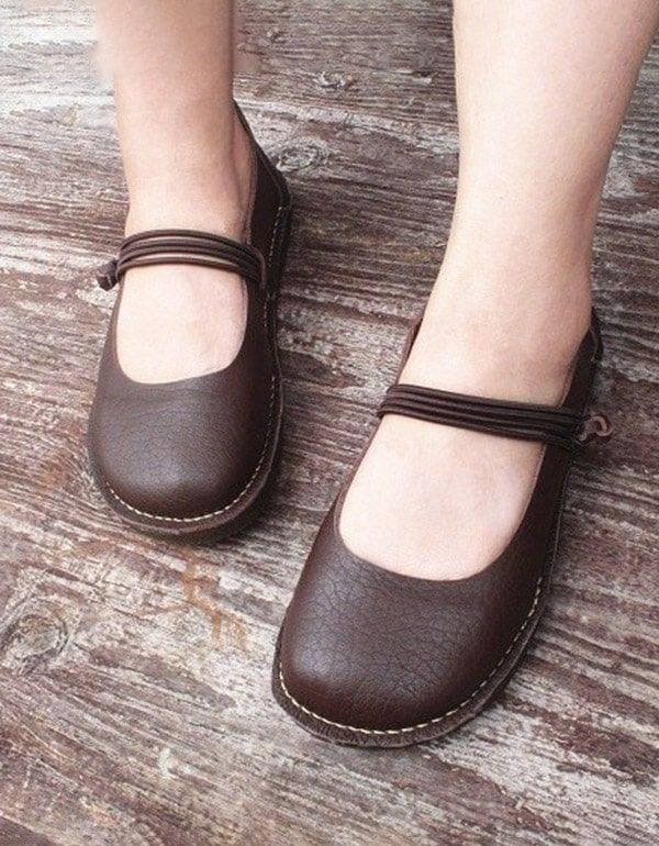 Chaussures Rétro Pour Femmes En Cuir Souple De Printemps