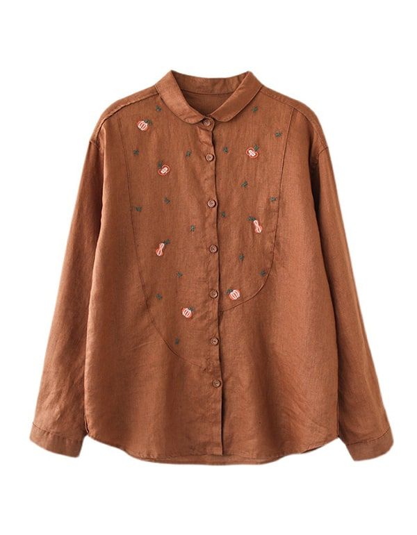 Chemise De Printemps Pour Femme En Lin Avec Broderie