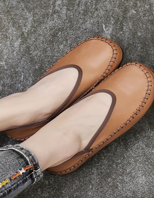 Mocassins Plats En Cuir Rétro Printemps-été