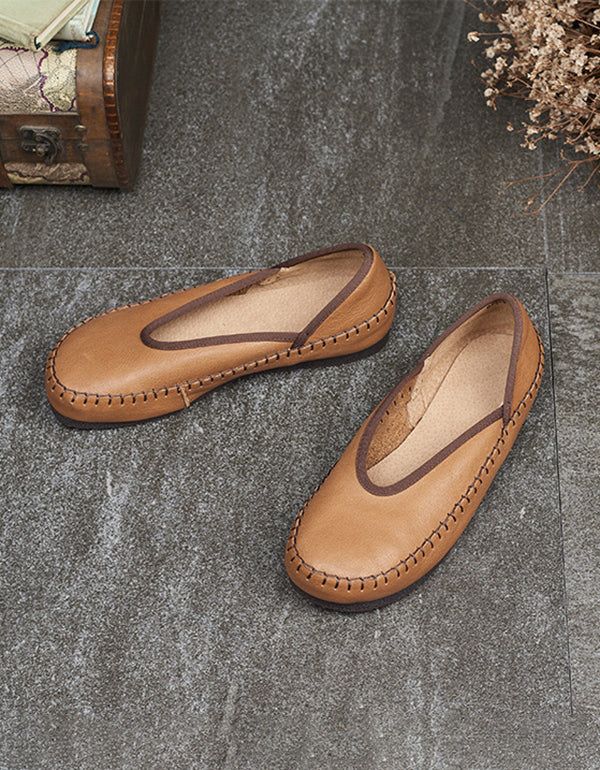 Mocassins Plats En Cuir Rétro Printemps-été