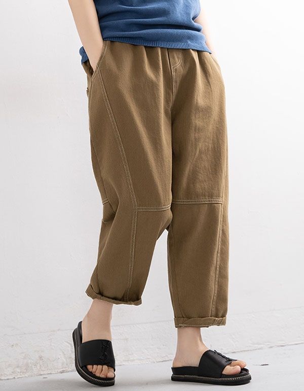 Pantalon En Denim Ample À Taille Élastique De Printemps