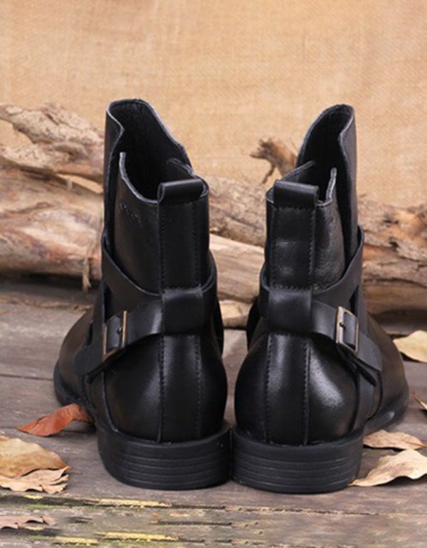 Printemps Automne Bottines Fait Main Noir