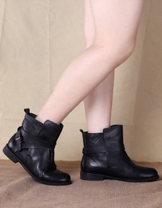 Printemps Automne Bottines Fait Main Noir