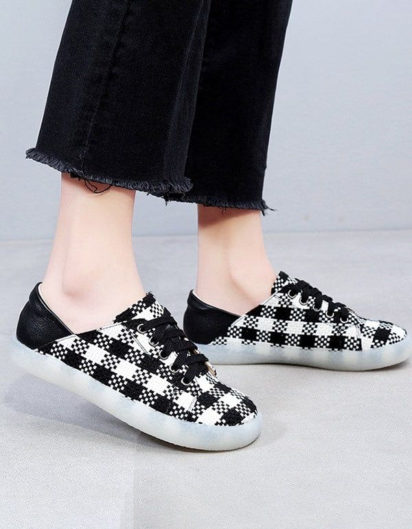 Printemps Automne Plat Vintage Plaid Casual Chaussures