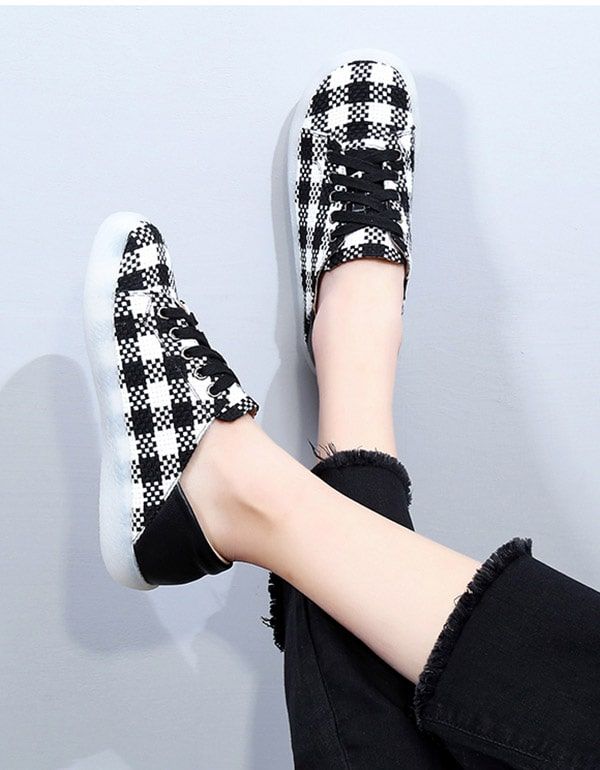 Printemps Automne Plat Vintage Plaid Casual Chaussures