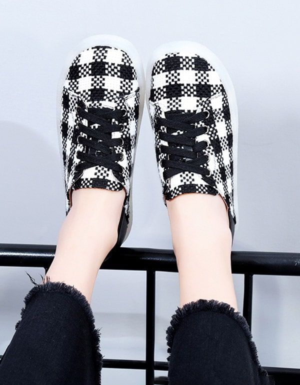 Printemps Automne Plat Vintage Plaid Casual Chaussures