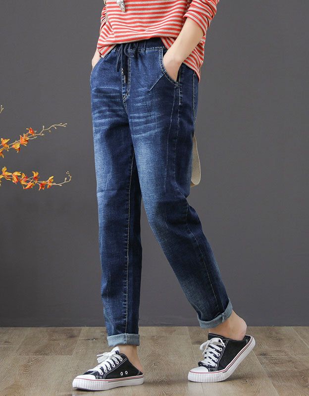 Printemps Automne Taille Élastique Denim Pantalon 4xl