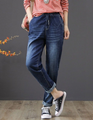 Printemps Automne Taille Élastique Denim Pantalon 4xl