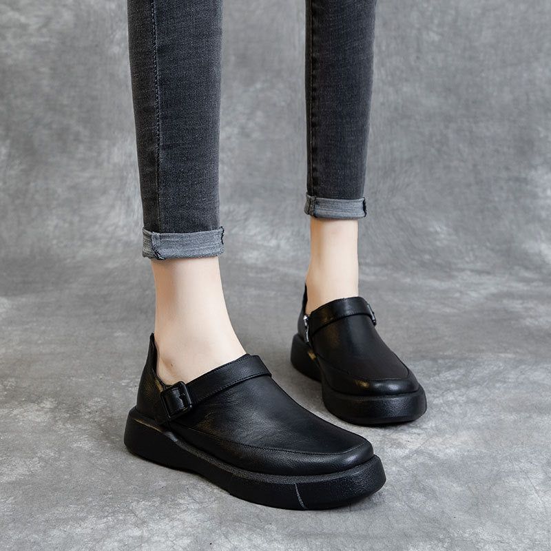 Printemps Cuir Décontracté Femmes Chaussures Noires