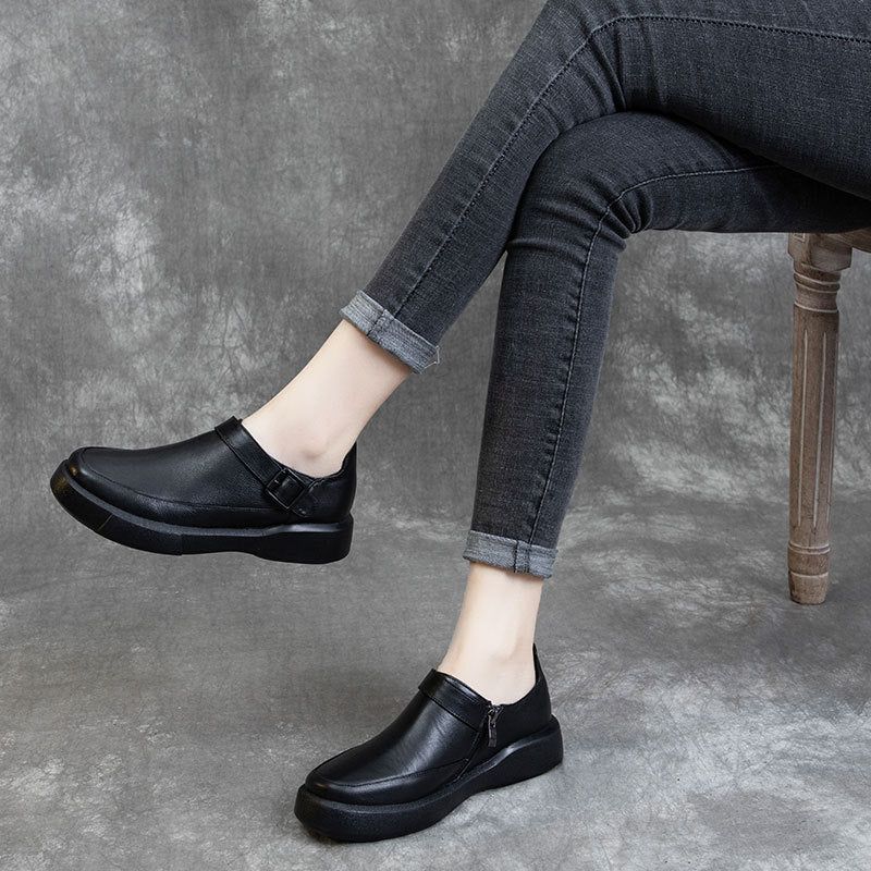 Printemps Cuir Décontracté Femmes Chaussures Noires