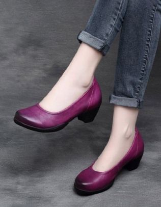 Spring Retro Leather Color Matching Chunky Shoes