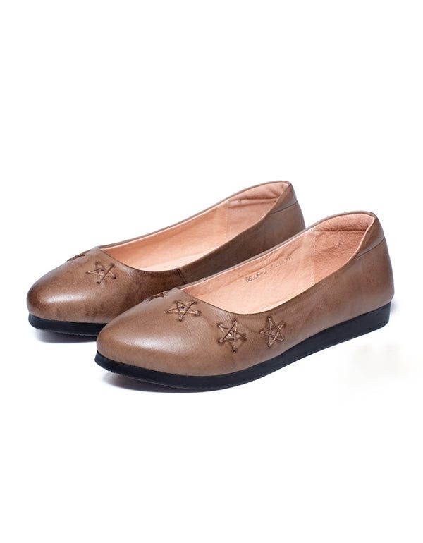 Spring Retro Leather Flats Handmade Pointed Pumps