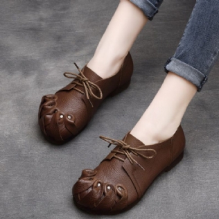 Spring Retro Leather Handmade Soft Bottom Flat Women's Shoes | Chaussures Cadeaux