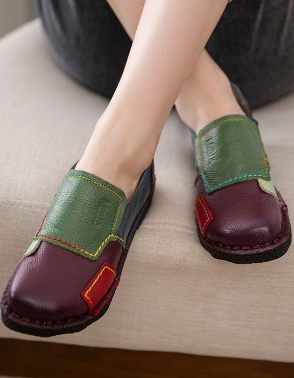 Spring Retro Leather Patch Handmade Shoes 35-41