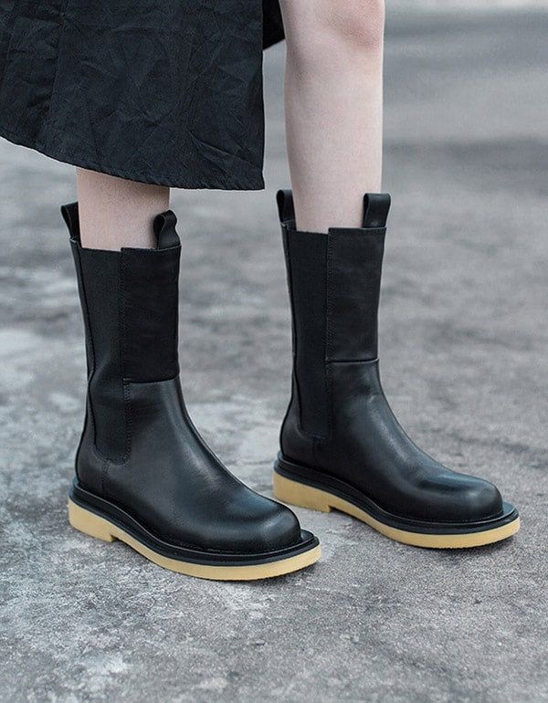 Bottes Longues Chelsea À Talons Épais D'automne Et D'hiver