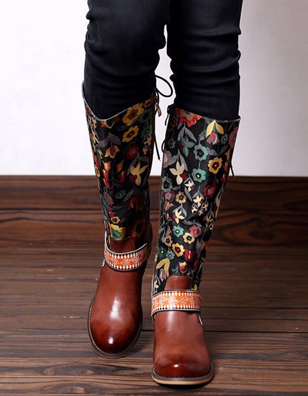 Bottes Longues En Cuir Vintage Pour Femmes