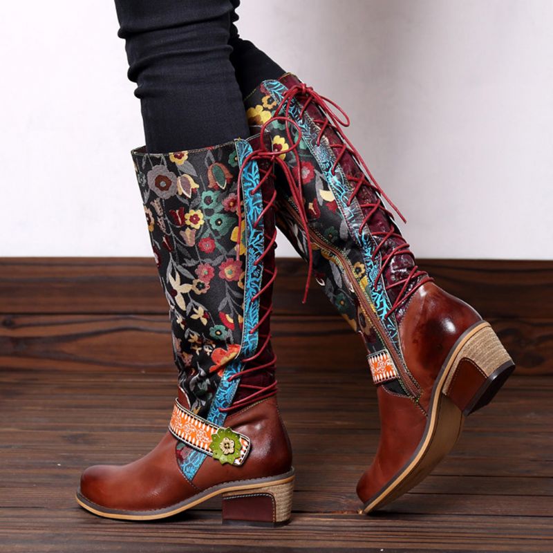 Bottes Longues En Cuir Vintage Pour Femmes