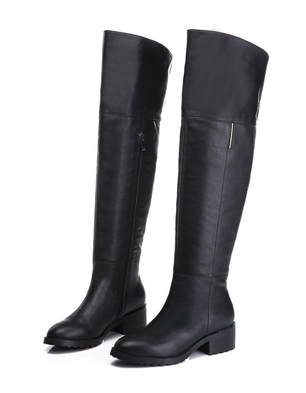 Bottes Noires Élégantes En Cuir Véritable