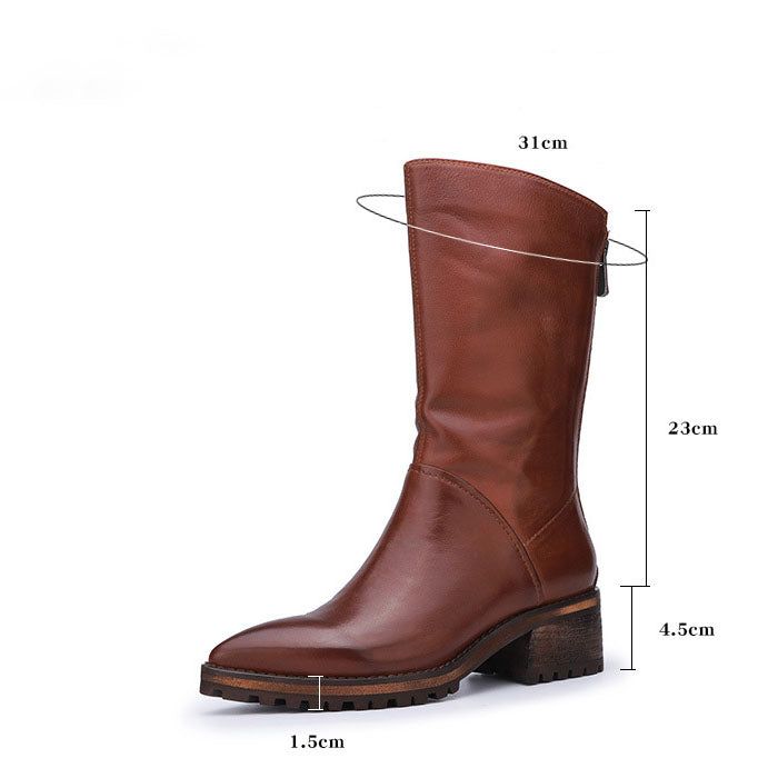 Bottes Rétro En Cuir Pur Faites À La Main Pour Femmes | Obiono