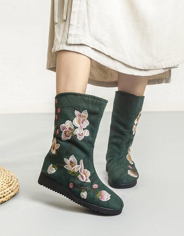 Bottes D'hiver En Coton Brodées De Style Ethnique Chinois