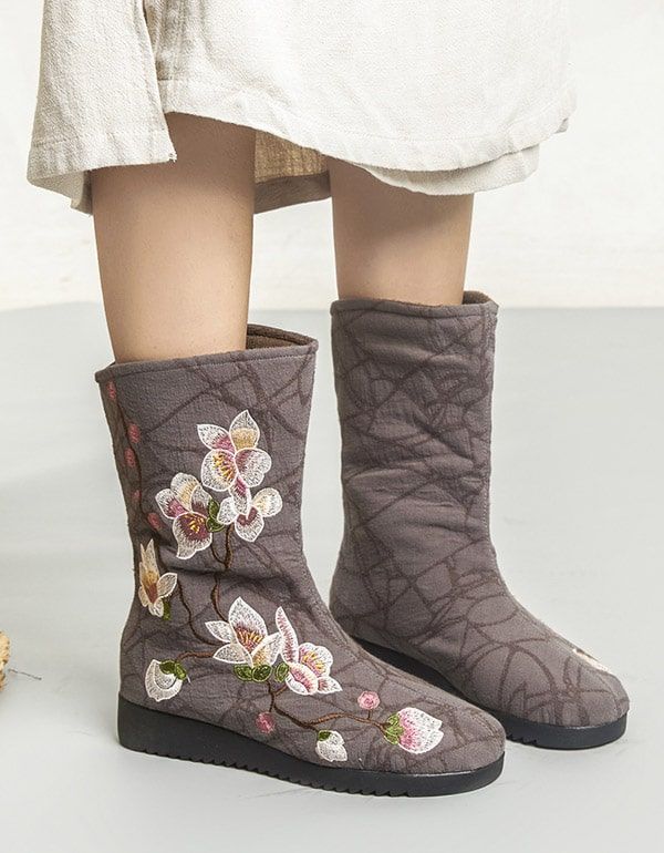 Bottes D'hiver En Coton Brodées De Style Ethnique Chinois