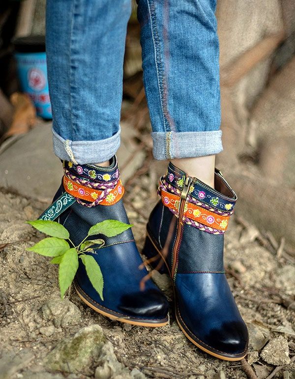 Bottines À Boucle De Style Ethnique À La Mode Vintage