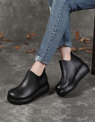 Bottes Compensées Rétro En Cuir Anti-dérapant Printemps-automne