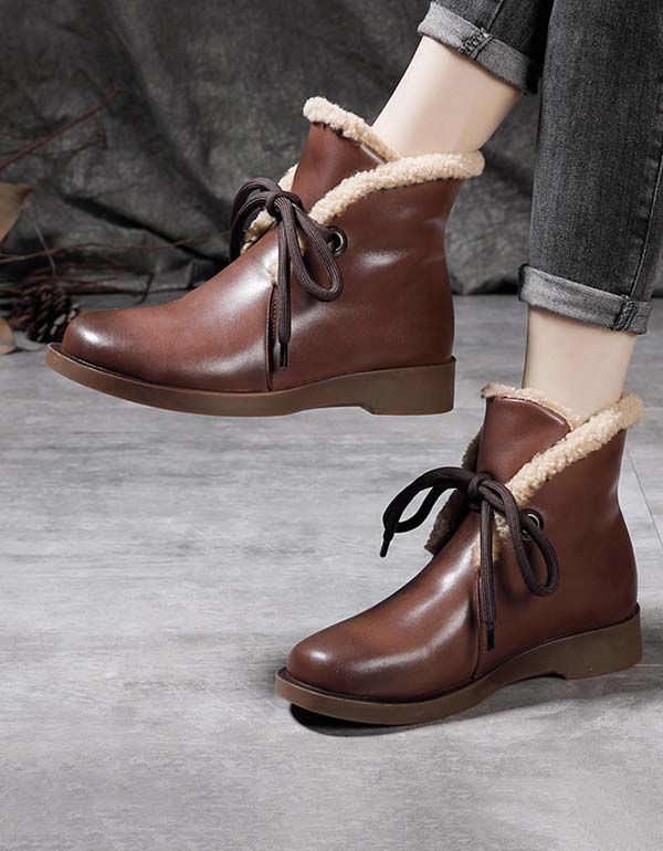 Bottes D'hiver Chaudes Et Confortables En Cuir Lisse