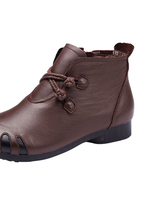 Bottes D'hiver En Cuir Souple Rétro Antidérapantes