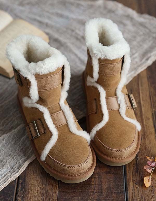 Bottes De Neige D'hiver Moelleuses En Daim Pour Femmes