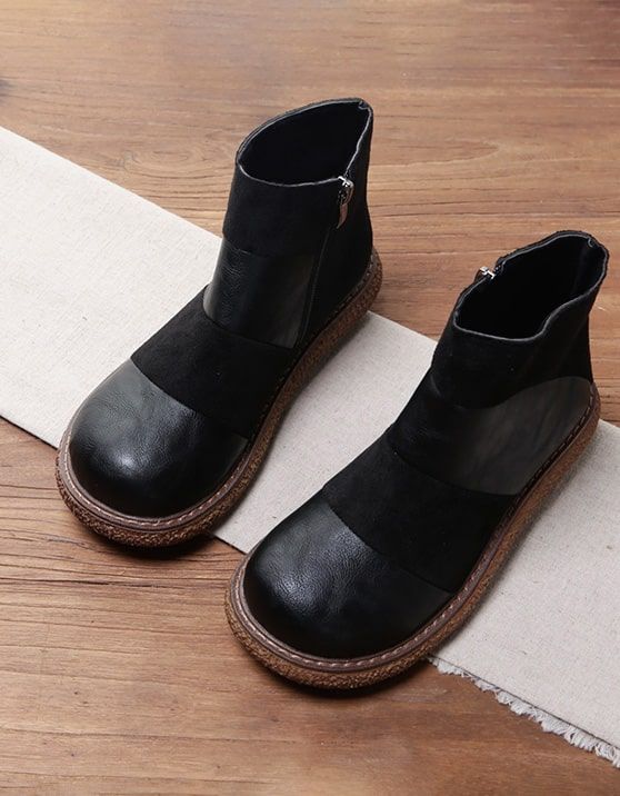 Bottes Rétro À Plateforme En Cuir Avec Patch Fait À La Main