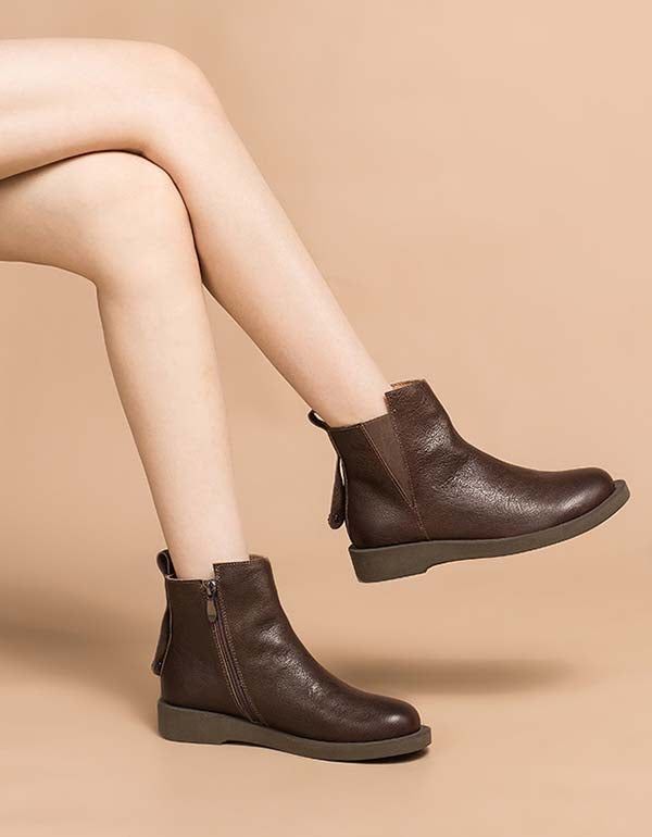 Bottines Chelsea Rétro En Cuir Faites À La Main D'hiver Et D'automne