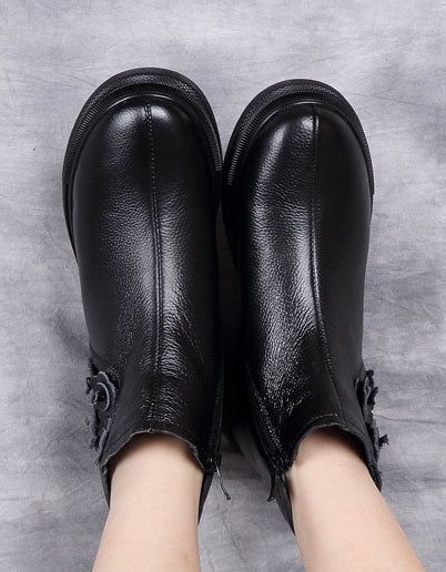 Bottines En Cuir Rétro Avec Doublure En Fourrure D'hiver