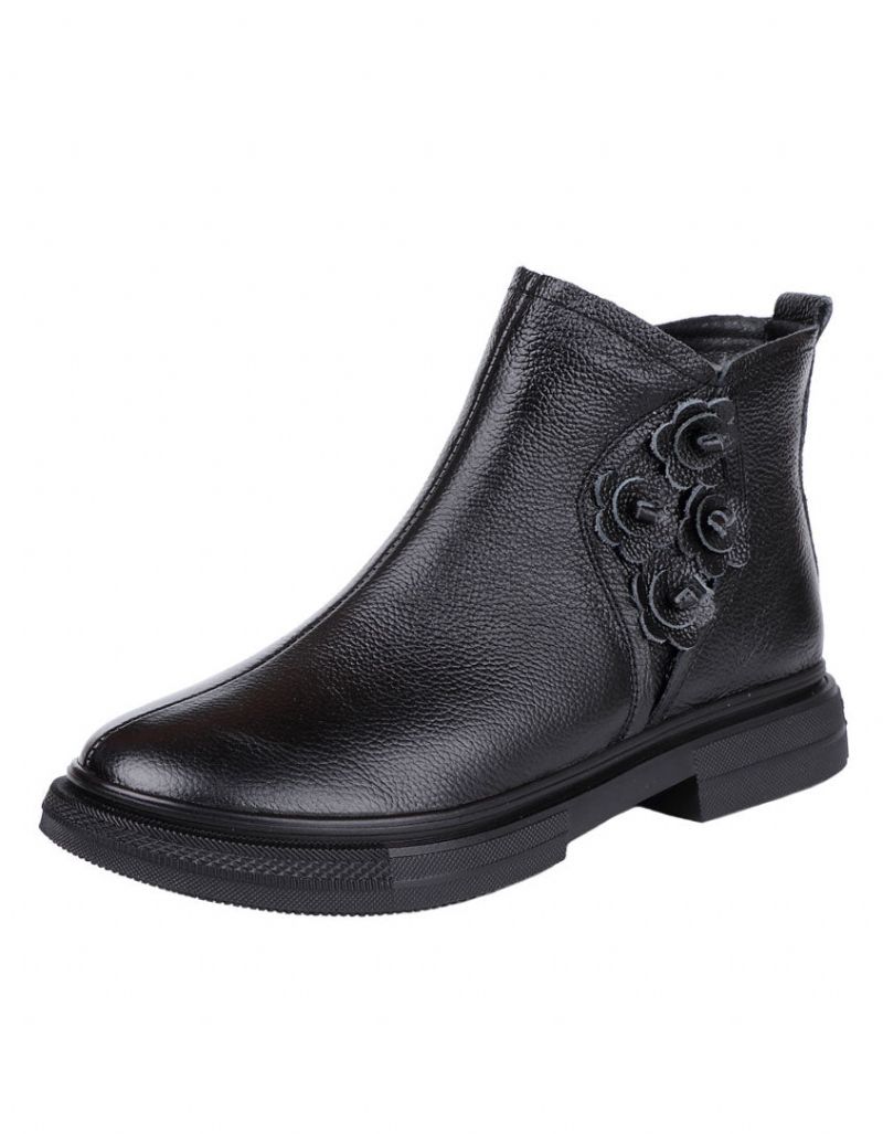 Bottines En Cuir Rétro Avec Doublure En Fourrure D'hiver