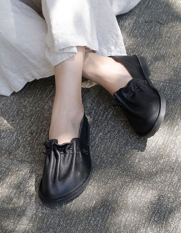 Chaussures Plates De Printemps Pour Femmes En Cuir Souple Rétro