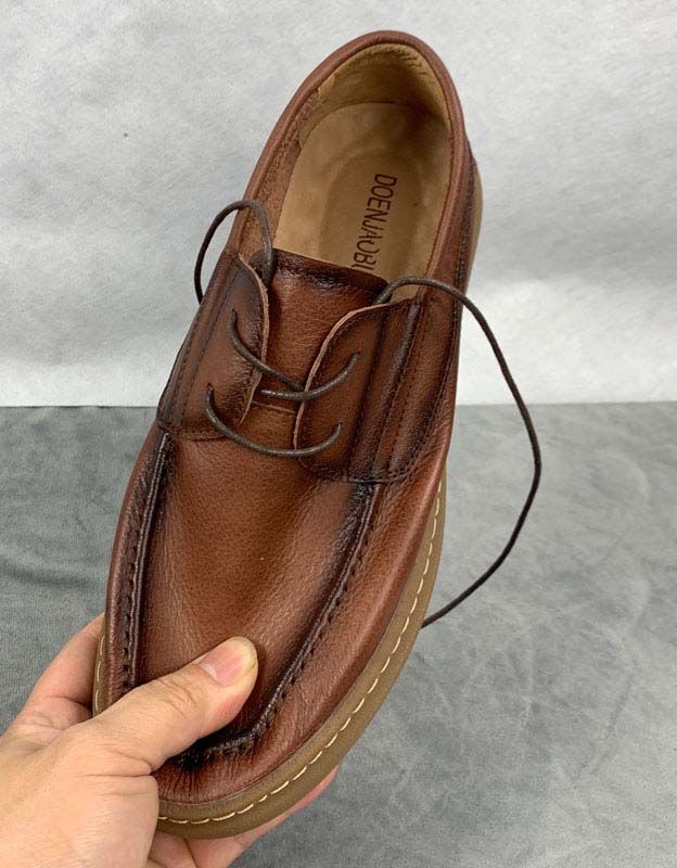 Chaussures Rétro À Lacets Faites À La Main En Cuir Souple Pour Hommes