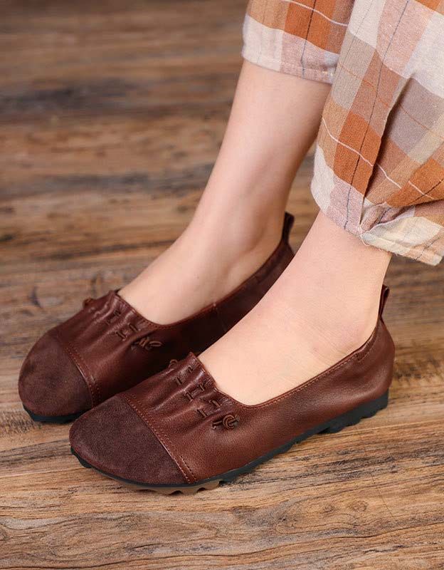 Mules À Panneaux En Cuir Souple Faites À La Main Retro Flats