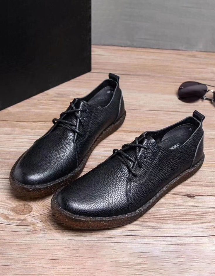 Chaussures Plates En Cuir Rétro À Enfiler En Cuir Souple Pour Hommes