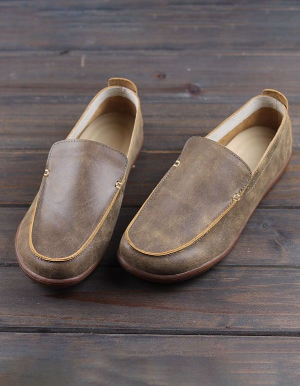 Mocassins En Cuir Rétro Faits À La Main En Cuir De Vachette Pour Hommes