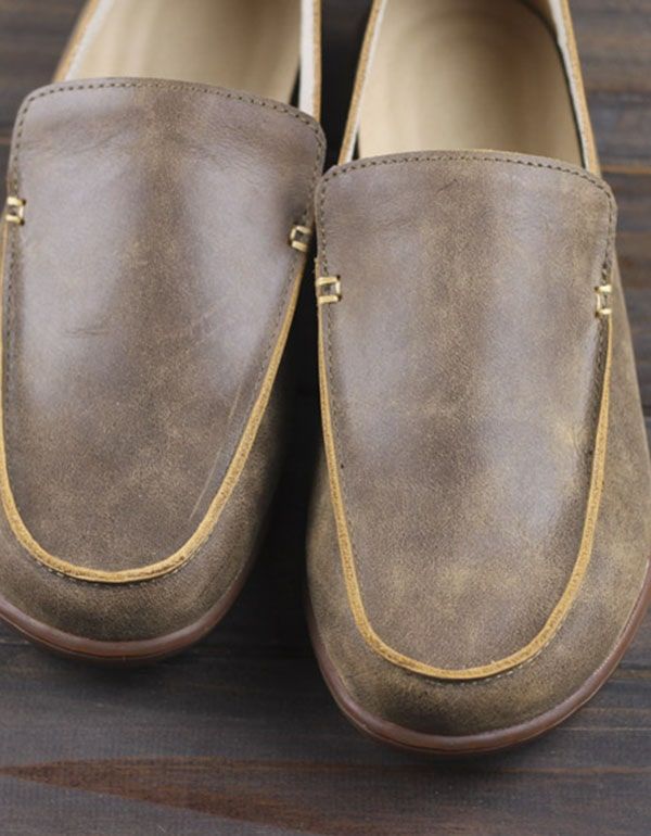 Mocassins En Cuir Rétro Faits À La Main En Cuir De Vachette Pour Hommes