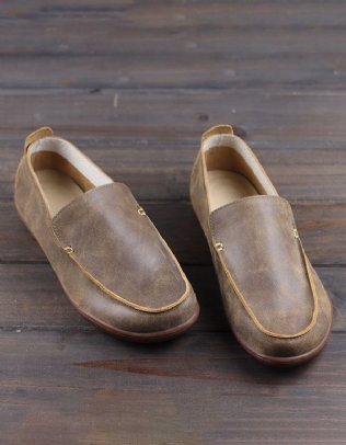 Mocassins En Cuir Rétro Faits À La Main En Cuir De Vachette Pour Hommes