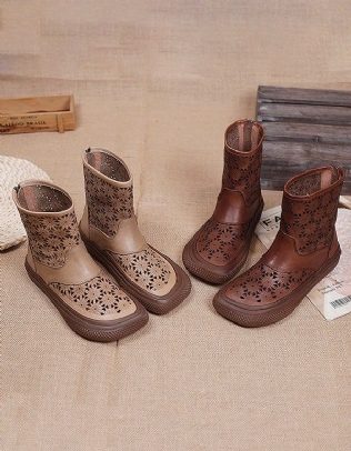 Bottes D'été En Cuir Rétro Faites À La Main Pour Femmes