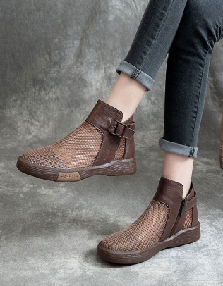 Bottines En Cuir À Mailles Rétro Pour Femmes