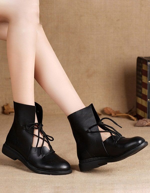 Nouvelles Bottes Noires En Cuir Faites À La Main À La Mode